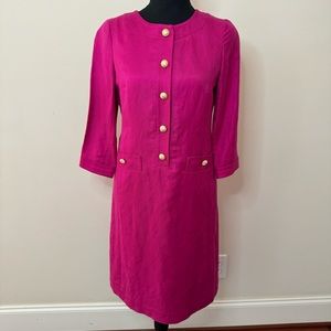 Talbots Fuchsia Pink Linen Blend Dress with Gold knot Buttons